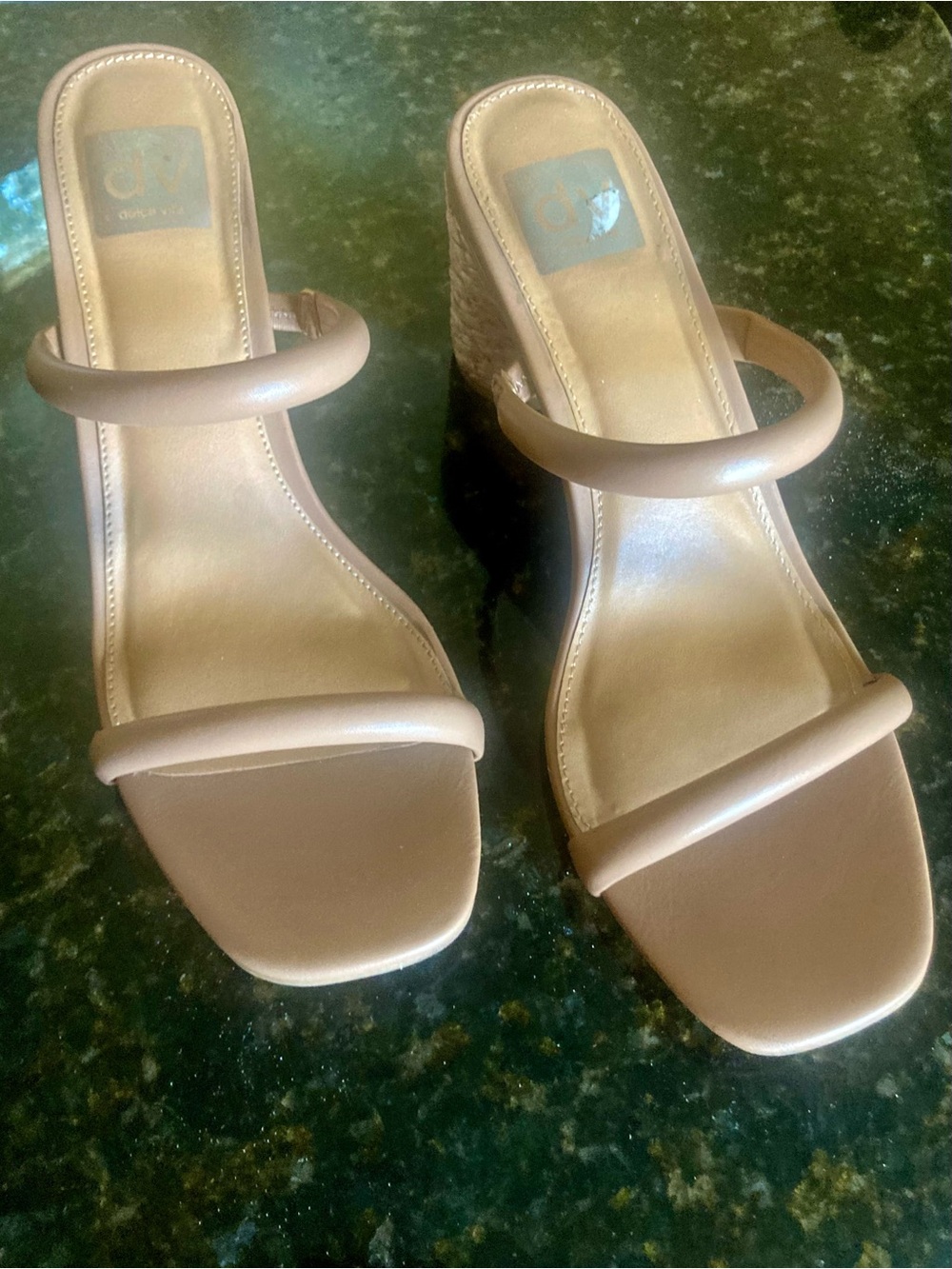 Dolce Vita Nude Two-Strap Rounded Block Heel Slides